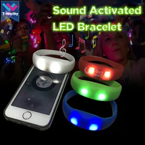 Gelang LED Kendali Suara Uniseks, Gelang LED Silikon Promosi Gelang LED untuk Pesta Festival