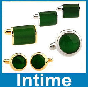 Elegante gatti occhi gemelli 18 k placcato oro gemelli di alta qualità degli uomini dei monili - Product Image 6