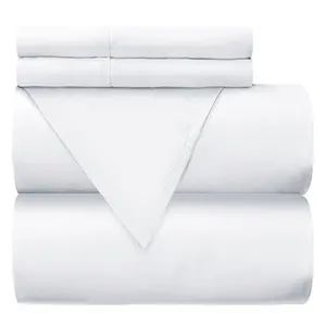 500 thread count 100% bamboo cotton bed sheet set 4 Piece Set CN ZHE set pure white full bed 1 fitted flat sheets