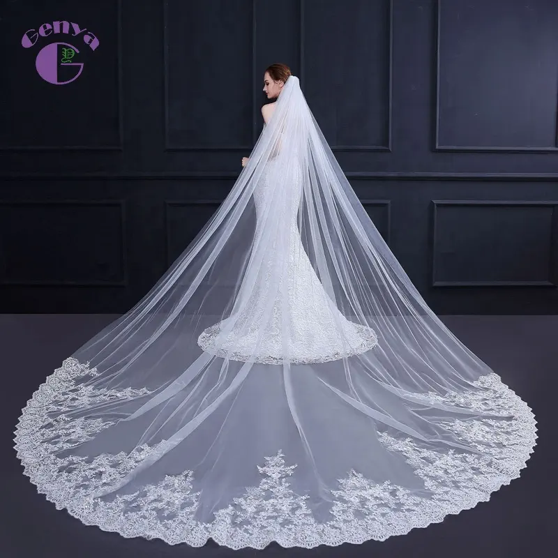 GENYA Wholesale New Korean Luxury Bride Wedding Veil 3.5*3 Meters Long Tail Veil Soft Tulle Wedding