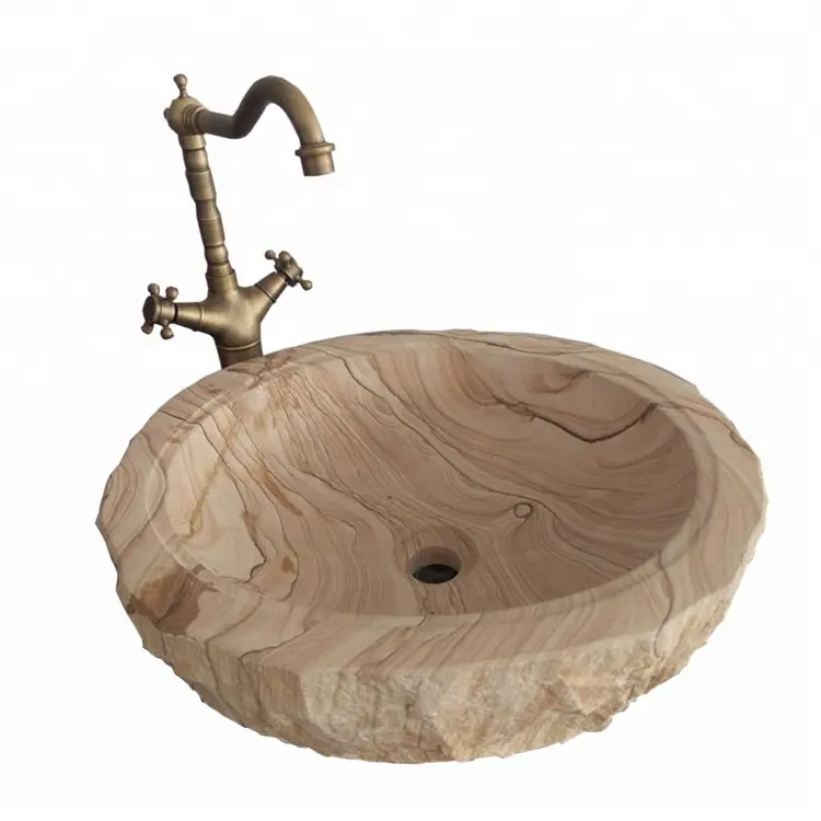 Fancy Western Bathroom Sandstone Basin Wooden Sink