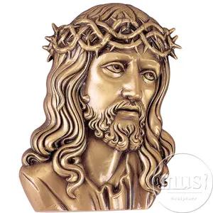 Decoración de casa religiosa escultura de bronce Jesús busto con corona de espinas estatua