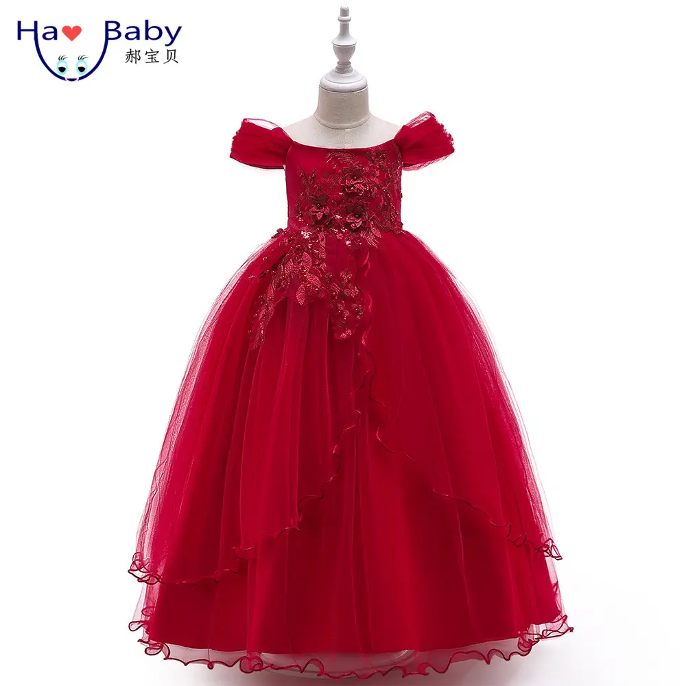 Hao Baby Cross-Border Kinder kleid One-Shoulder Girl Kostüm Long Princess Dress Party Wear Kleid für Mädchen