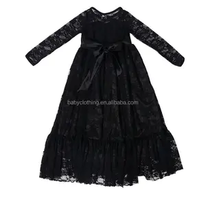 Vestidos de fiesta para niñas pequeñas, vestido negro de manga larga de encaje para niños