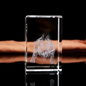 Cubes en verre cristal Laser 3D, nouveau, vente en gros, avec Figurines d'animaux-tigres, accessoire Souvenir,
