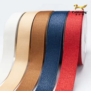 Factory wholesale Luxury glitter double sided striped gold purl grosgrain ribbon