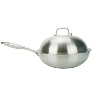 GDKINGKONG Đa Chức Năng Không Dính Fry Pan Tri Ply Thép Không Gỉ Trung Quốc Wok Pan 32Cm Với Nắp