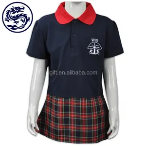 Logo kustom Kualitas Tinggi Sekolah Dasar pola pemeriksaan merah desain seragam sekolah anak perempuan