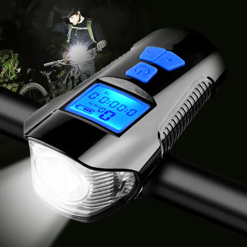 YOUME Bicycle Front Light USB Rechargeable Mountain Bike Headlight With Odometer Lamp T6 Flashlight Cycling Safety Warning Light