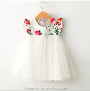 Vestido blanco de gasa para niñas, vestido de verano con manga ondulada, diseño de boutique, venta al por mayor