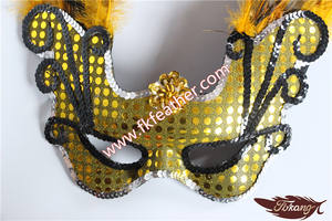 Oro Máscara Y Máscara de <span class=keywords><strong>Carnaval</strong></span> Máscara de Plumas de Gallo de Plumas Lado Grande Para Barato Decoraciones de La Boda - Product Image 5