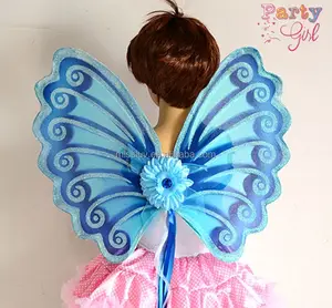 2016 새로운 어린이 아기 소녀 요정 날개 나비 의상 블루 키즈 나비 날개 의상
