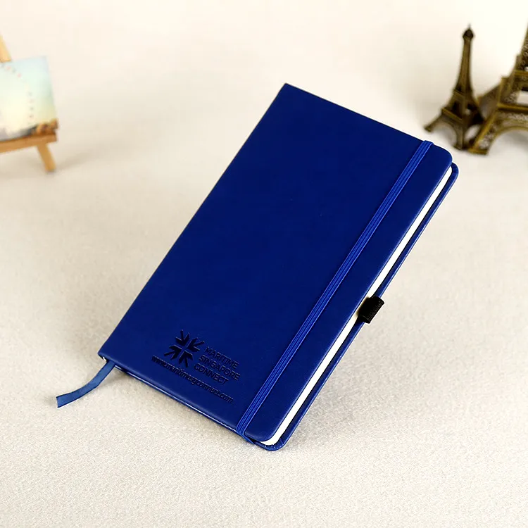 Kustom Kulit Penutup A4 A5 Biru Notebook Bisnis Promosi Notebook Diary Logo Stamping Timbul Dengan Pen Hoder Dan Elastis