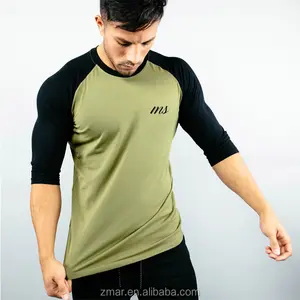 Camiseta elástica raglán OEM para hombre, camiseta de Fitness para gimnasio a la moda