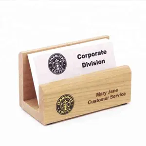 Natural Wooden Business Card Holder Office Desk top Personalized Wooden Name Card Display Stand