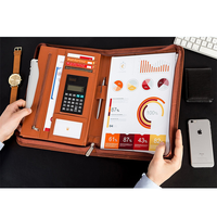 Portefeuille en cuir pour affaires avec fermeture éclair Couverture en cuir PU Cadeau personnalisé Classeur avec calculatrice
