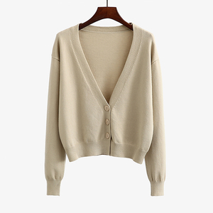 <span class=keywords><strong>Cardigan</strong></span> court en tricot à manches longues ouvert sur le devant pour femme, style coréen, à col en V, en tricot, pull personnalisé pour femmes - Product Image 4