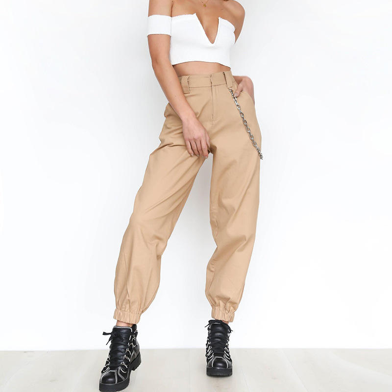 Pantalon ample avec chaîne pour femme, pantalon Cargo de jogging