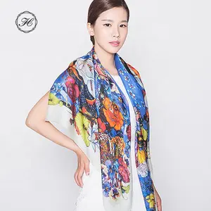 Hangzhou Factory Shawl Custom Digital Printed Women 100% Silk Square Chiffon 100% Silk Scarf For Ladies