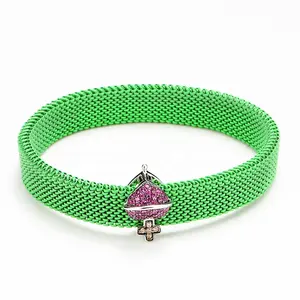 2019 Neue Farbe Edelstahl Charm Elastic Band Mesh Armreif