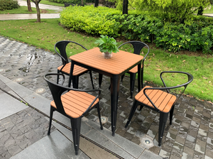 Combinazione di caffè all'aperto cortile terrazza per il tempo libero <span class=keywords><strong>tavolo</strong></span> e sedie di Plastica in legno <span class=keywords><strong>tavolo</strong></span> e sedie