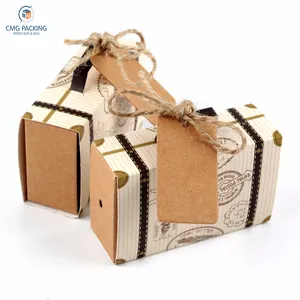 Europe Suitcase Candy Box Wedding Favors Travel Paper Gift Boxes with Card & Burlap Birthday Event Party Supplier