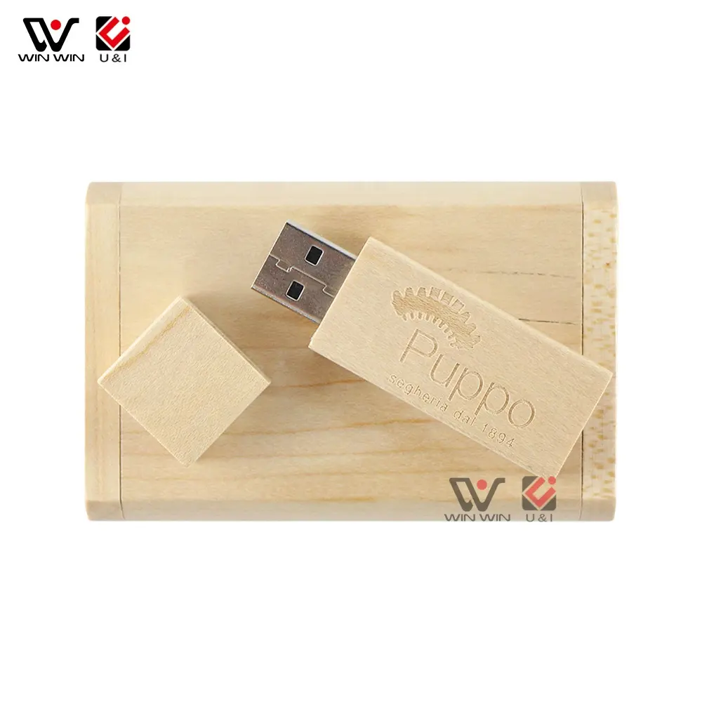 Wholesale Gifts Custom Wooden USB Key With Box ODM Engraved Logo USB 2.0 Flash Drive 64GB 32GB