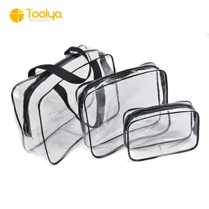 Wholesale Custom LOGO Printed Carry On Vinyl TSA Approved Clear Toiletry bag Transparent Travel Makeup PVC Cosmetic Bag