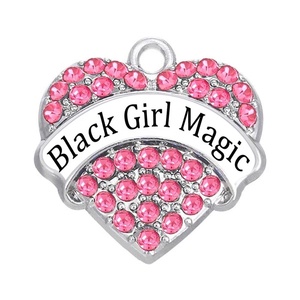 Pendentif Cœur Métallique Écologique avec Message, Diamant Scintillant, Charme Black Girl Magic, Rock Girl pour la Fabrication de Bijoux - Product Image 3