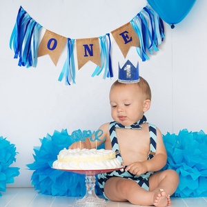 Decorazioni per il <span class=keywords><strong>Primo</strong></span> <span class=keywords><strong>Compleanno</strong></span> del Bambino - Corona, Striscione per Seggiolone, Banner in Iuta con Scritta 'ONE' - Product Image 2