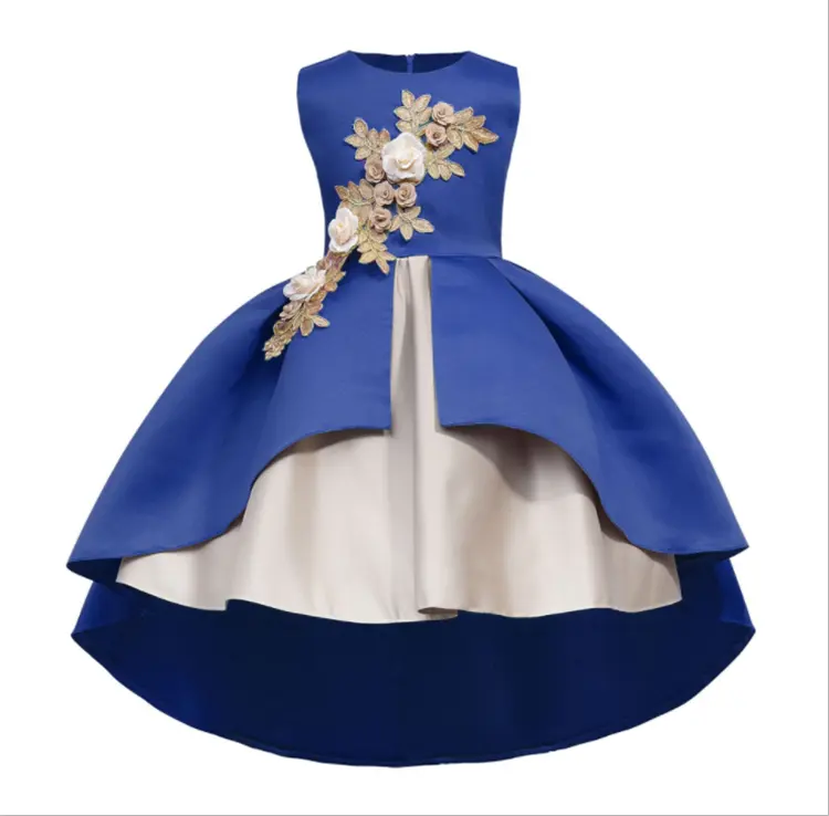HYC206 New Product 2019 Flower Girl Dresses Sleeveless Embroidery flower Satin first communion dress for girls