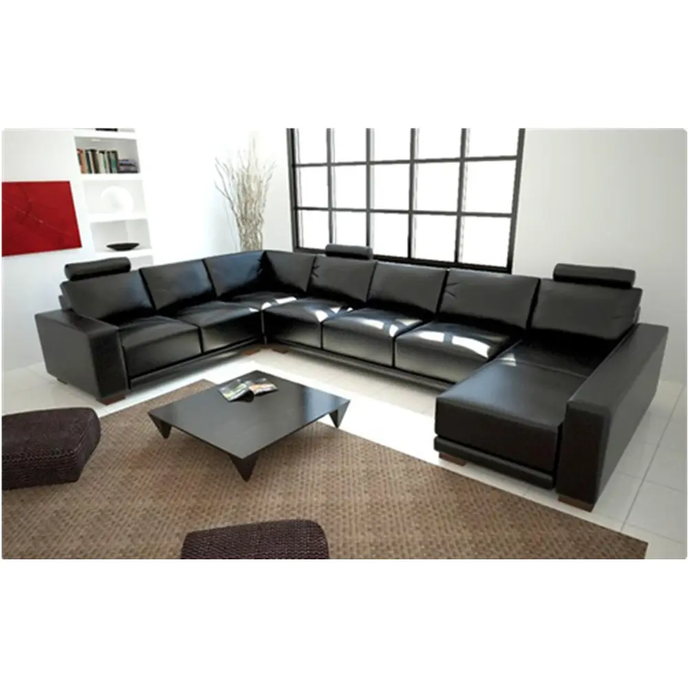 Black color living room sectional leather sofa A1121