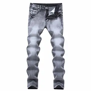 calças de brim dos homens tamanho 29 Suppliers-Calça jeans masculina cinza claro, nostálgica slim