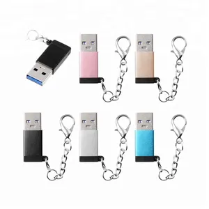 Mini Portable USB 3.0 To Type C Female Converter Adapter with keychain For USB C Cable U Disk SD Card Reader