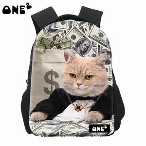 One2 design bebê crianças saco de escola de nylon para crianças com gato