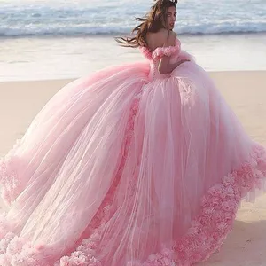 Elegant Princess Style Sweet Heart Flower Pink Dreams Wedding Dress