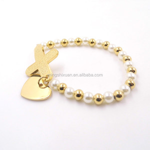 Placcato oro croce della bibbia con ciondolo a cuore in acciaio inox rosario perline braccialetti religione Unisex femminile Pulsera braccialetto - Product Image 2