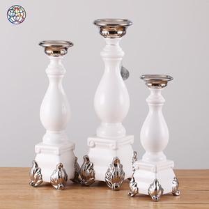 Portacandele in Ceramica di Alta Qualità, Produzione di Fabbrica, <span class=keywords><strong>Bianco</strong></span> e Argento, Lungo Stelo per Candele Votive - Product Image 4