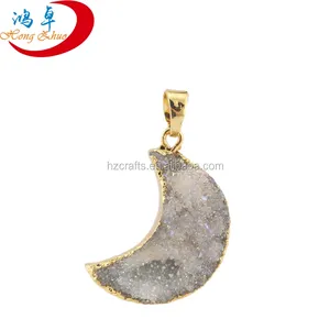 תליון זהב דרוזי סהר ירח דבש קריסטל קוורץ lune עם קריסטל טבעי כסף