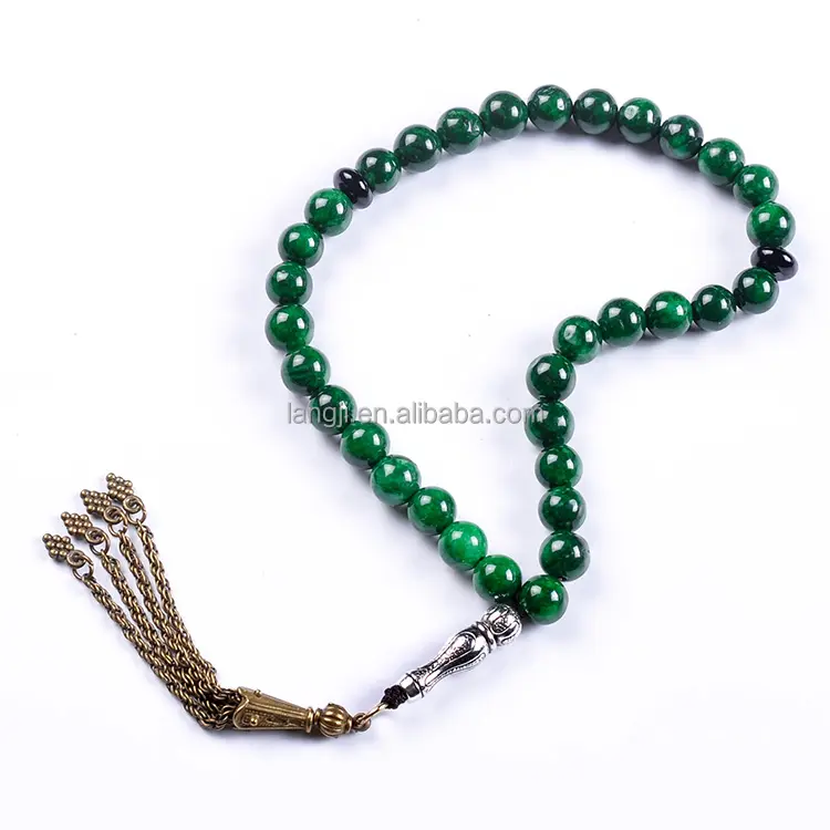 YS02 tassel necklace pendant emerald jade rosary chain hand hajj holy religious wholesale 33 beads stone muslim prayer beads