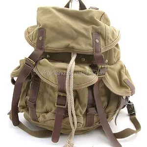2296 Men Canvas Bag with Leather Trim Canvas Backpack