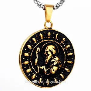 na medallones grabado Suppliers-MECYLIFE-collar de joyería malaria, diseño Retro de acero inoxidable, oro de 18K, colgante de medallón