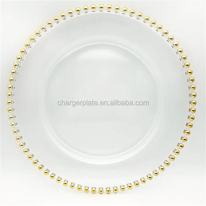 13inch Cheap Wholesale Wedding Gold Rose Gold Clear Glass Beaded Charger Plates