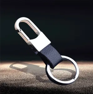 Men's leather car metal key chain creative leather PU keychain with ring