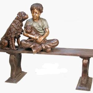 2015 jardín de esculturas de tamaño natural estatua de bronce de la muchacha en el banco con el perro - Product Image 5