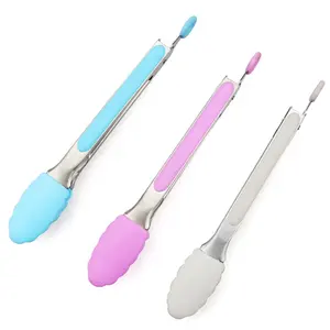 Food grade Easy To Clean Rubber Handle 9 inch Silicone Spatula Cooking Food Tong
