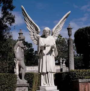 Sculptures d'ange en pierre célèbre italienne, grande statue en marbre pour jardin