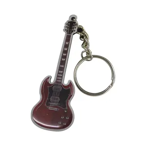 Rock Nhạc Tùy Chỉnh Men Mạ Lưu Niệm Thời Trang Keychain Kim Loại Guitar Keychain