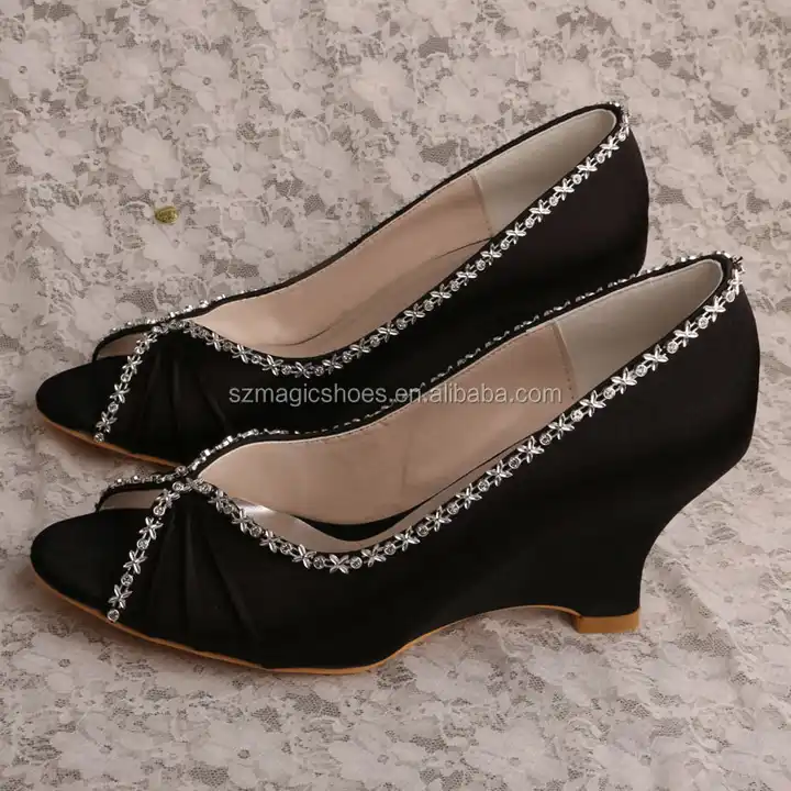 Peep Toe Wedge Heel Black Dress