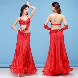 BestDance Professionale Danzatrice Del Ventre Danza Fiore Top Reggiseno e Cintura Lungo Vestito di Pannello Esterno Set Festa di Carnevale Costume - Product Image 1